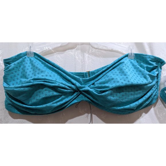 Ruffle High Waist Eyelet Twist Bandeau Two Piece Swim Suit Set 3X Turquoise - Picture 3 of 7